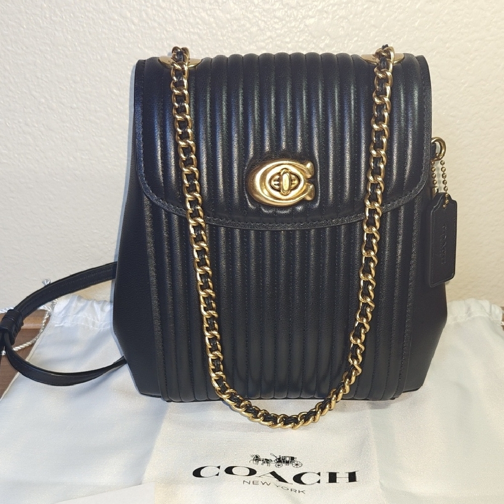 Coach Black Leather Quilting with Gold Tone Hardware